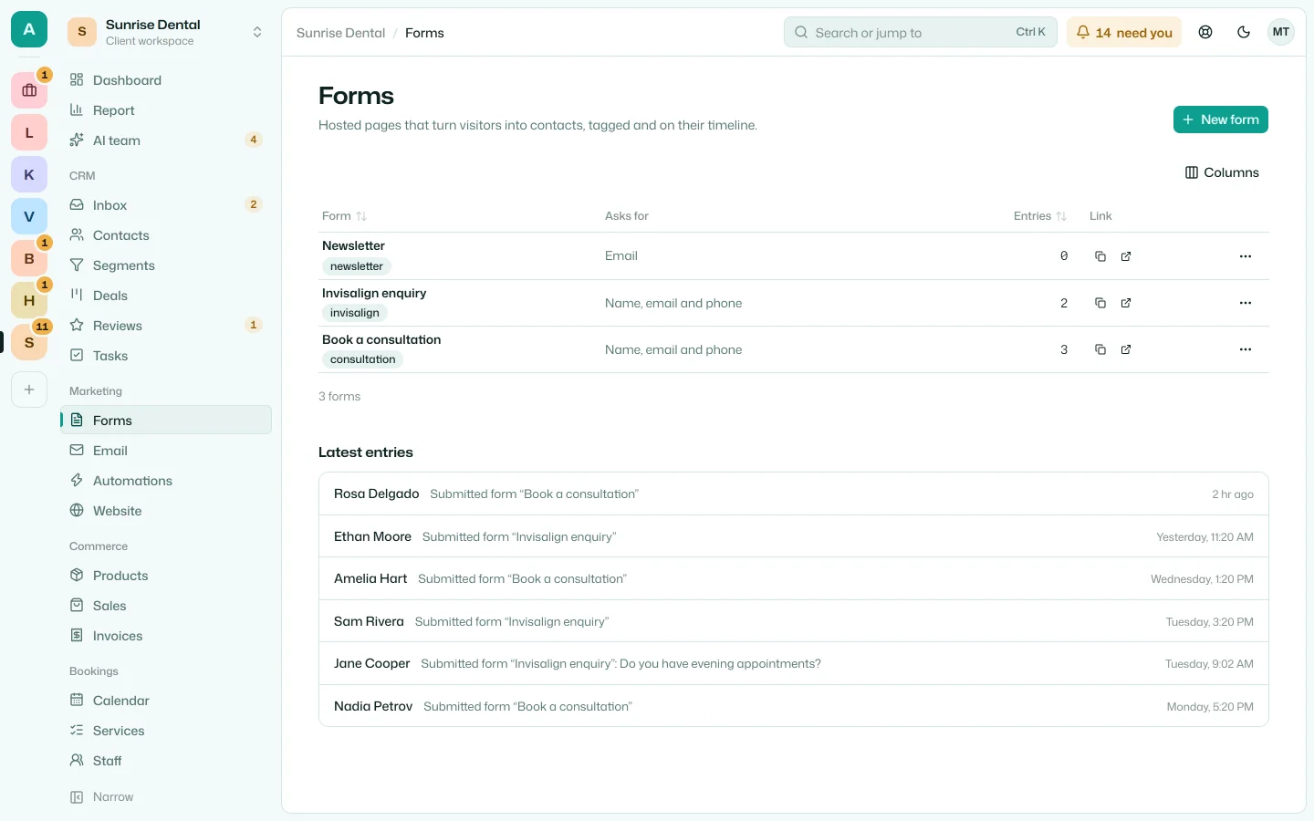 Sunrise Dental's three forms and their latest entries